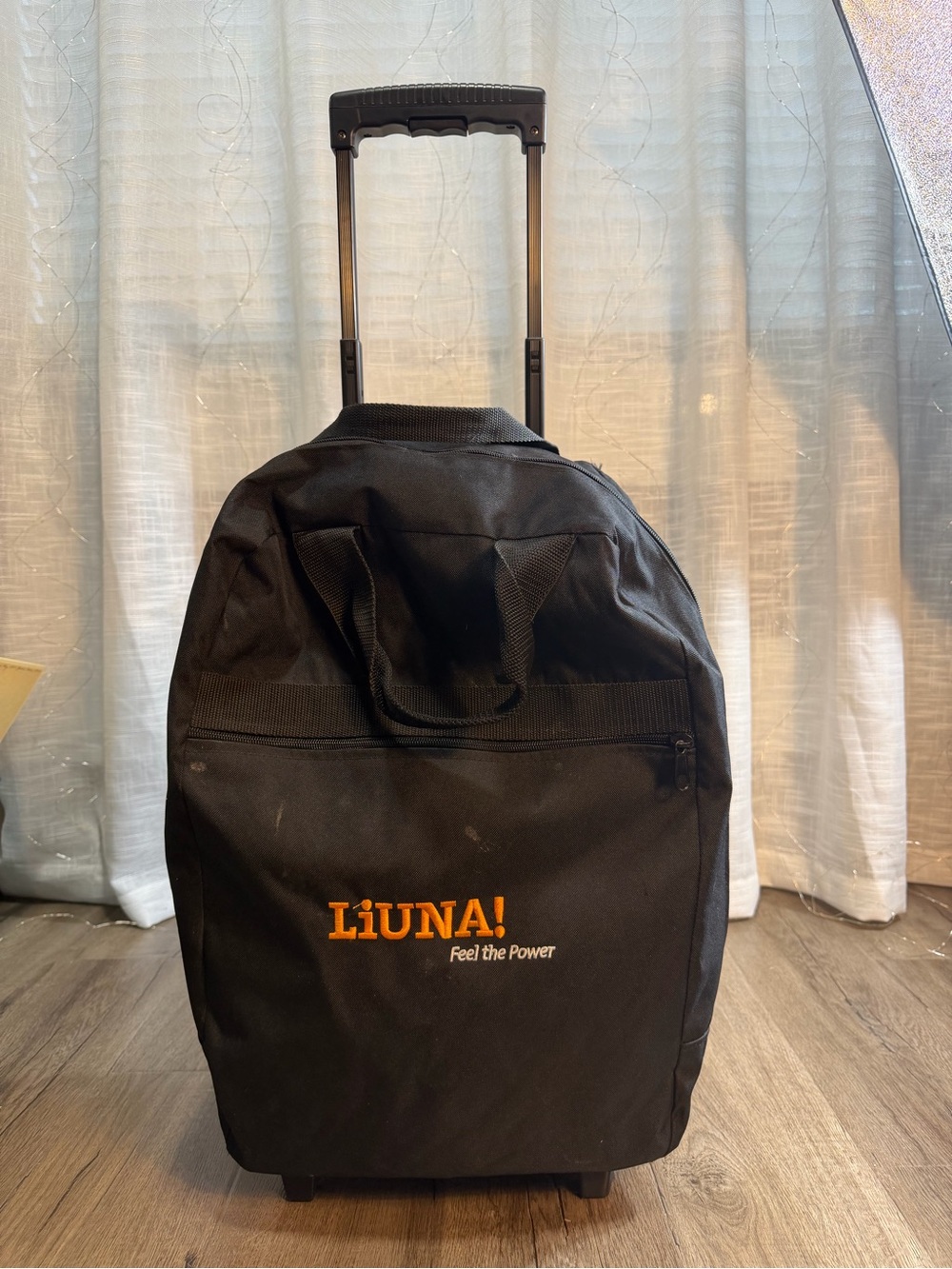 LiUNA! Black Rolling Duffel Bag with Telescoping Handle